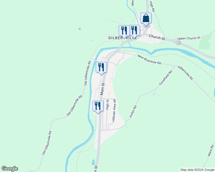 map of restaurants, bars, coffee shops, grocery stores, and more near 102 Highland Terrace in New Braintree