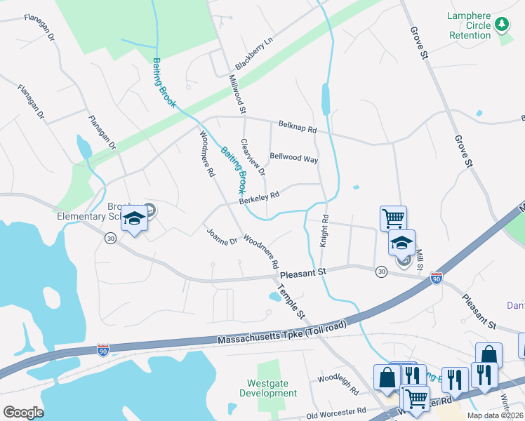 map of restaurants, bars, coffee shops, grocery stores, and more near 27 Clearview Drive in Framingham