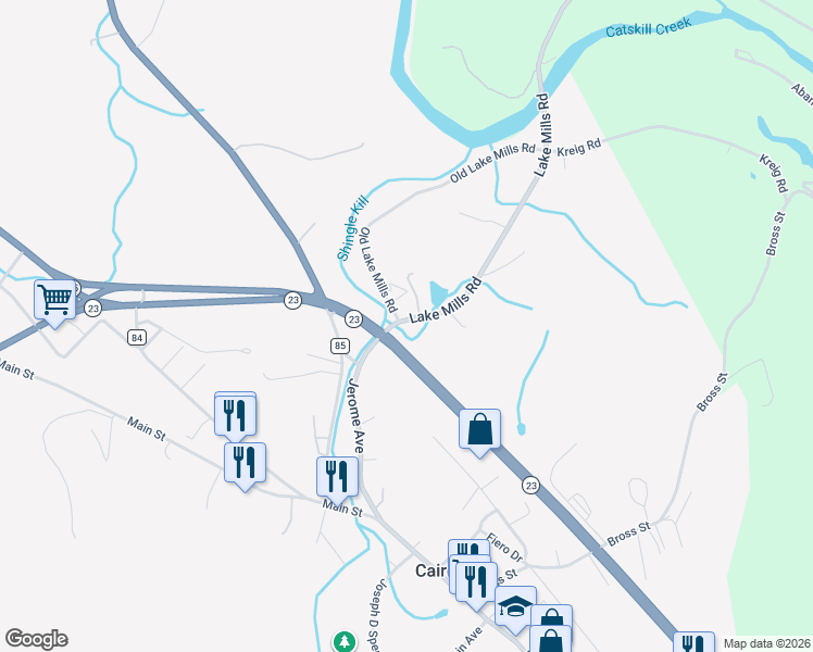map of restaurants, bars, coffee shops, grocery stores, and more near 35 Lake Mills Road in Cairo