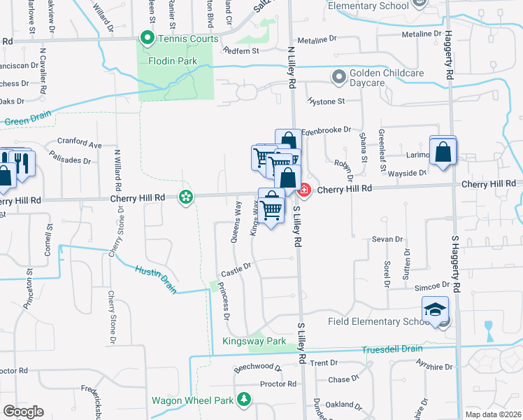 map of restaurants, bars, coffee shops, grocery stores, and more near 147 Kings Way in Canton