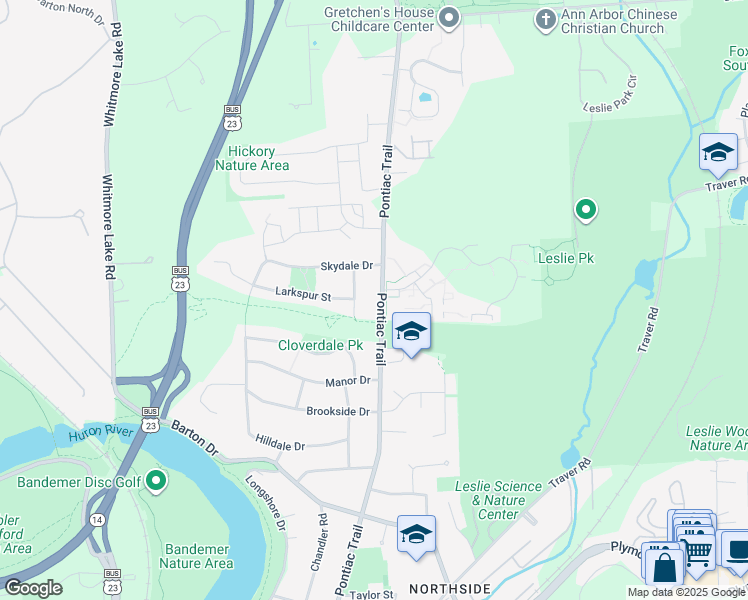 map of restaurants, bars, coffee shops, grocery stores, and more near 648 Cloverdale Street in Ann Arbor