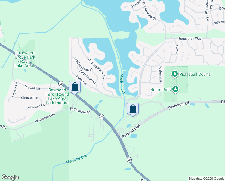 map of restaurants, bars, coffee shops, grocery stores, and more near 7 Rocking Horse Lane in Grayslake