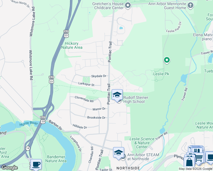 map of restaurants, bars, coffee shops, grocery stores, and more near 648 Cloverdale Street in Ann Arbor