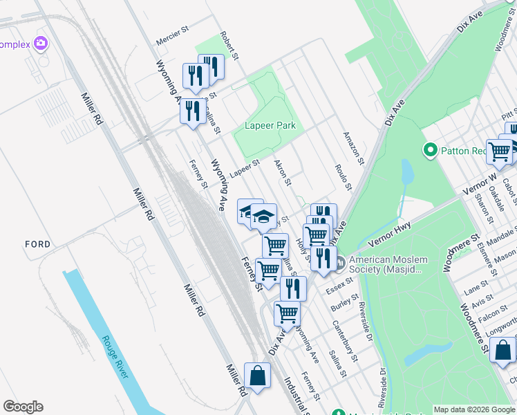 map of restaurants, bars, coffee shops, grocery stores, and more near 2770 Salina St in Dearborn
