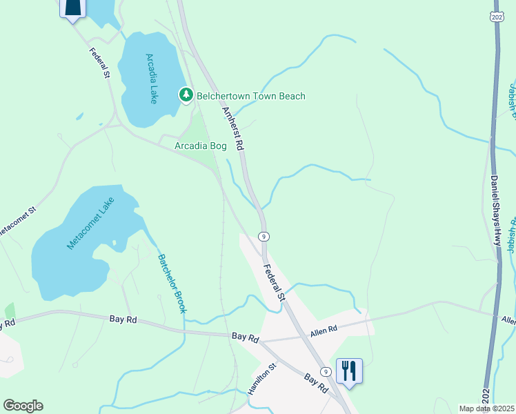 map of restaurants, bars, coffee shops, grocery stores, and more near 36 Amherst Road in Belchertown