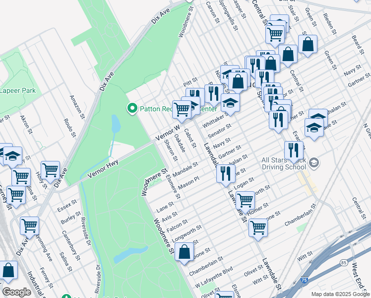 map of restaurants, bars, coffee shops, grocery stores, and more near 1978 Oakdale Street in Detroit