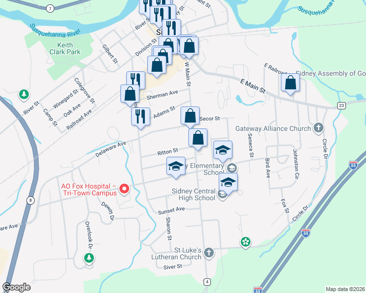 map of restaurants, bars, coffee shops, grocery stores, and more near 6 Ritton Street in Sidney