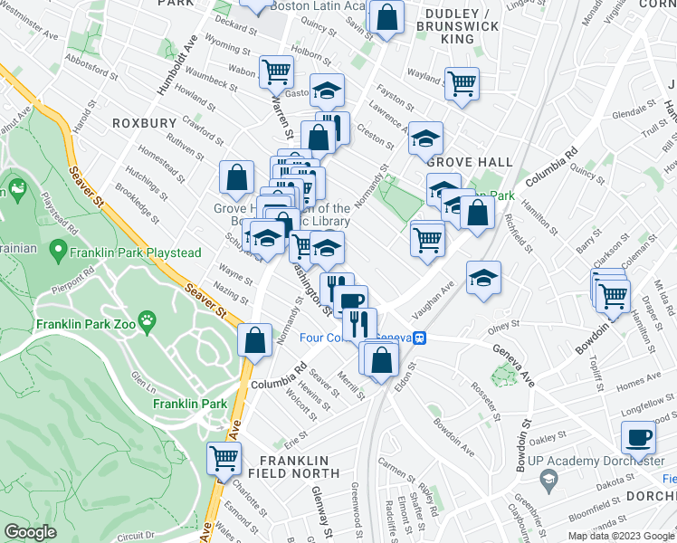 map of restaurants, bars, coffee shops, grocery stores, and more near 60 Washington Street in Boston