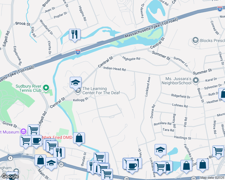 map of restaurants, bars, coffee shops, grocery stores, and more near 259 Prospect Street in Framingham