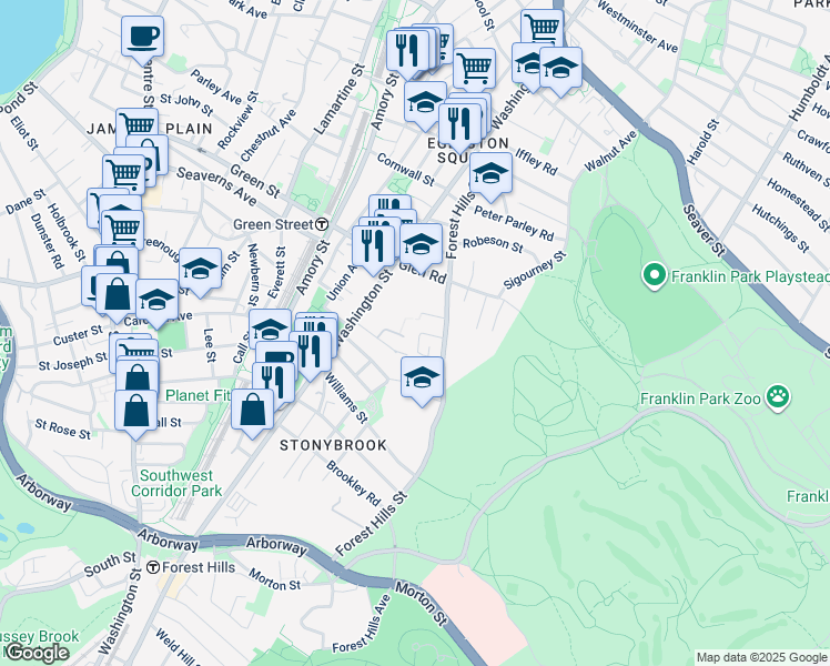 map of restaurants, bars, coffee shops, grocery stores, and more near 20 Rockvale Circle in Boston