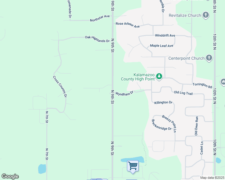 map of restaurants, bars, coffee shops, grocery stores, and more near 6722 Wyndham Drive in Kalamazoo