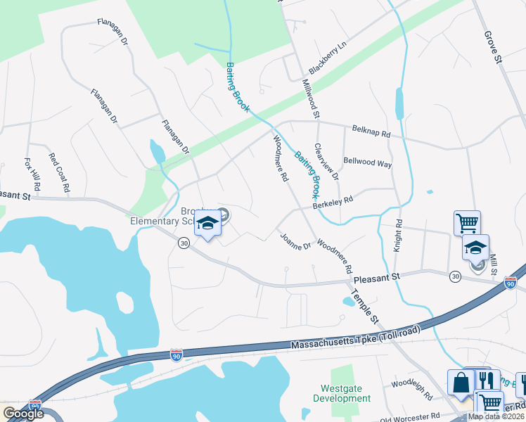 map of restaurants, bars, coffee shops, grocery stores, and more near 7 Gibbs Valley Path in Framingham