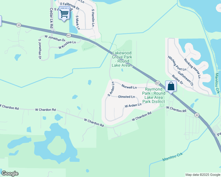 map of restaurants, bars, coffee shops, grocery stores, and more near 2230 South Arden Lane in Round Lake