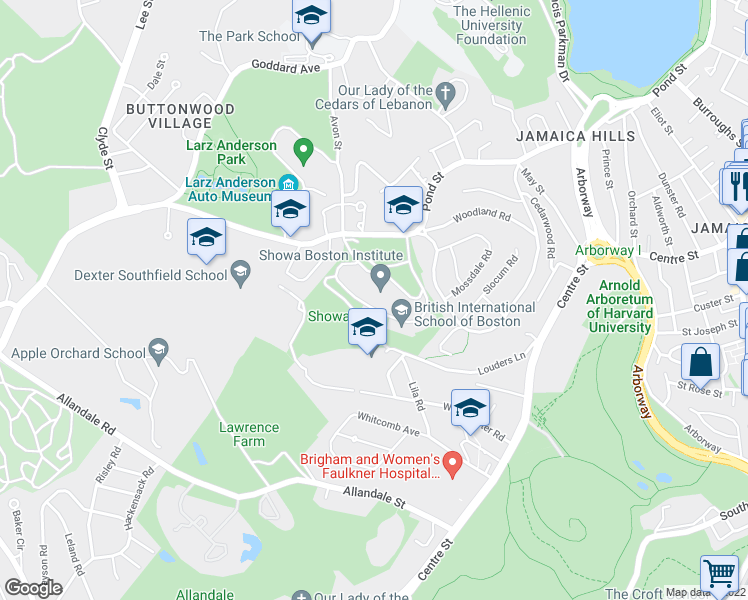 map of restaurants, bars, coffee shops, grocery stores, and more near 414 Pond Street in Boston