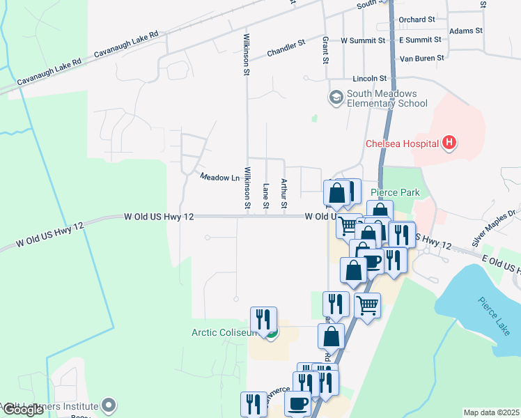 map of restaurants, bars, coffee shops, grocery stores, and more near 526 Lane Street in Chelsea