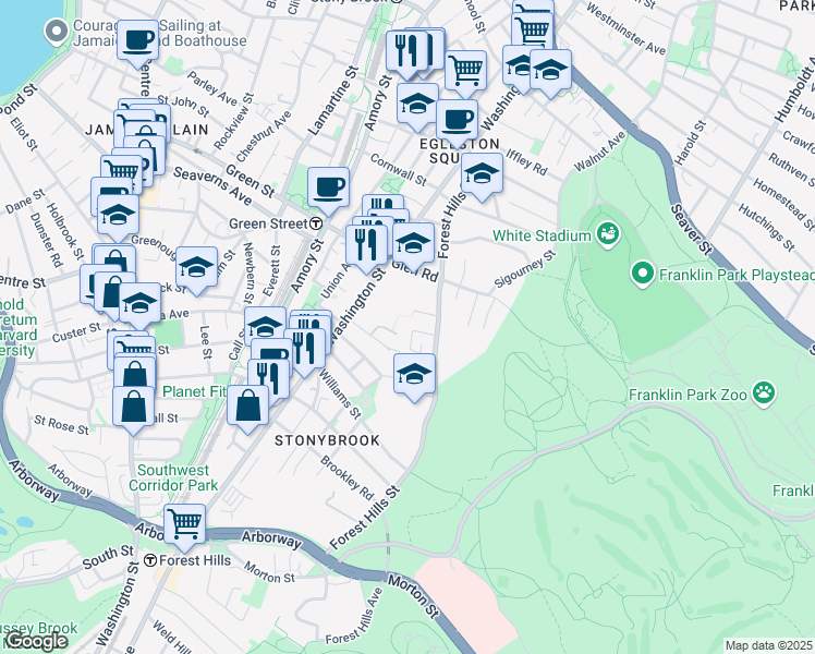 map of restaurants, bars, coffee shops, grocery stores, and more near 20 Rockvale Circle in Boston