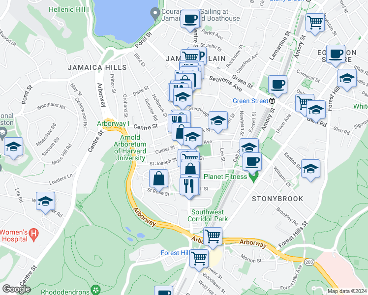 map of restaurants, bars, coffee shops, grocery stores, and more near 9-11 Carolina Avenue in Boston
