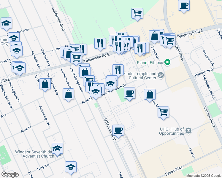 map of restaurants, bars, coffee shops, grocery stores, and more near 6265 Rose-Ville Garden Drive in Windsor