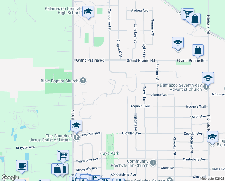 map of restaurants, bars, coffee shops, grocery stores, and more near 1700-1798 Persianwood Circle in Kalamazoo