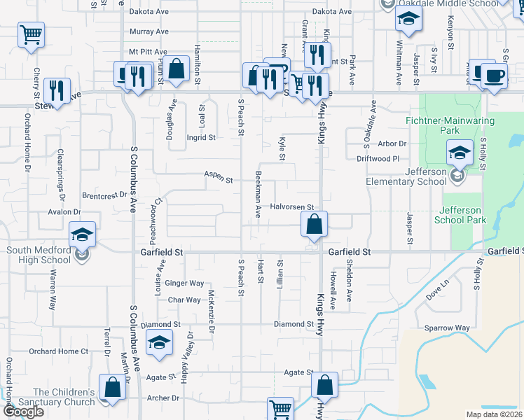 map of restaurants, bars, coffee shops, grocery stores, and more near 1457 Beekman Avenue in Medford