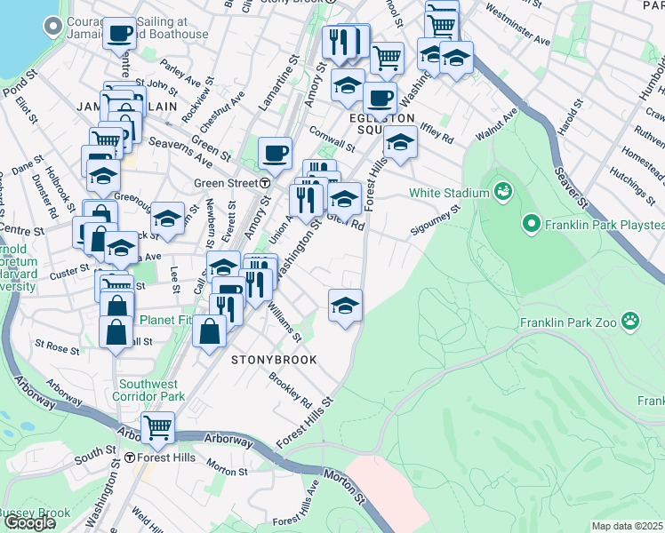 map of restaurants, bars, coffee shops, grocery stores, and more near 20 Rockvale Circle in Boston