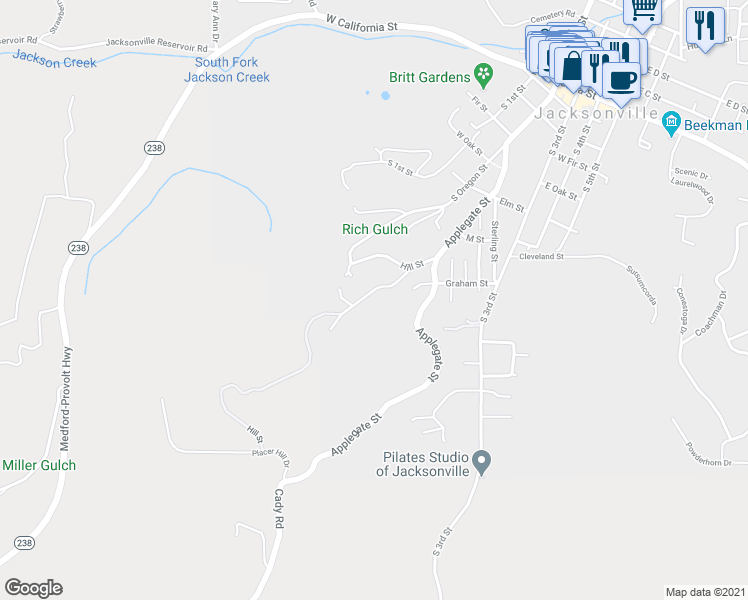 map of restaurants, bars, coffee shops, grocery stores, and more near 851 Hill Street in Jacksonville