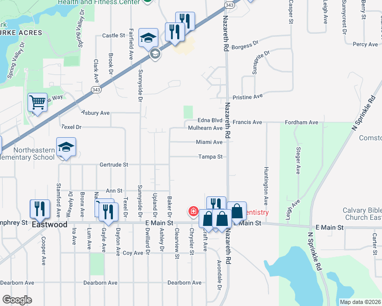 map of restaurants, bars, coffee shops, grocery stores, and more near 3313 Tampa Street in Kalamazoo