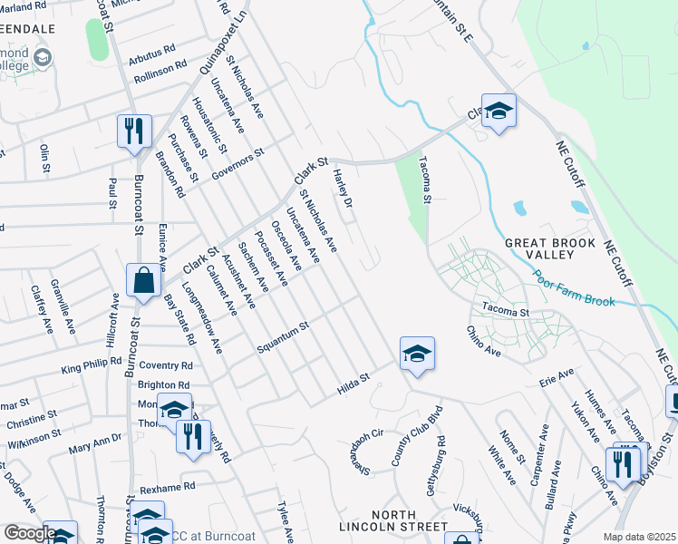 map of restaurants, bars, coffee shops, grocery stores, and more near 244 Saint Nicholas Avenue in Worcester