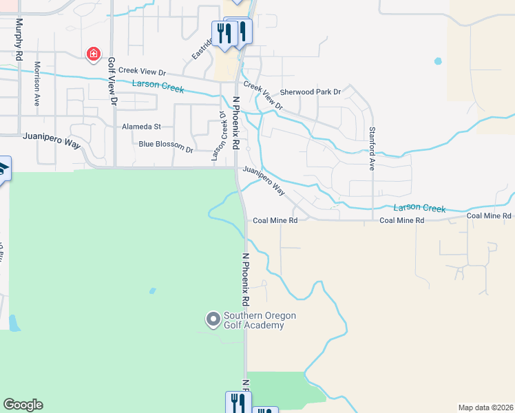 map of restaurants, bars, coffee shops, grocery stores, and more near 3701 Coal Mine Rd in Medford