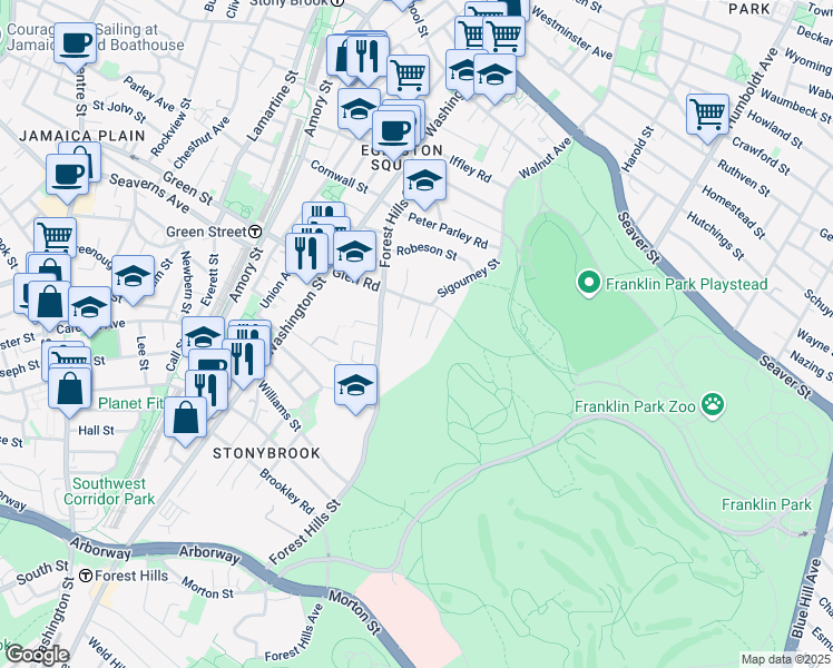 map of restaurants, bars, coffee shops, grocery stores, and more near 16 Glenside Avenue in Boston