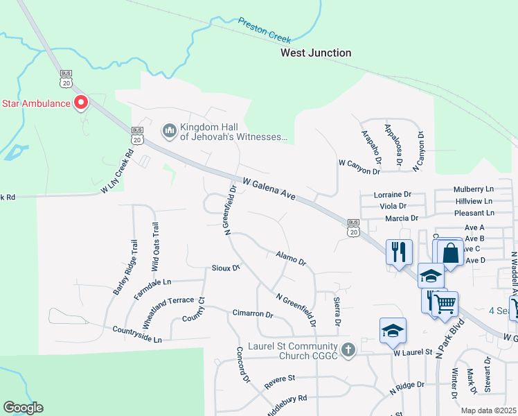 map of restaurants, bars, coffee shops, grocery stores, and more near 745 Santa Fe Drive in Freeport