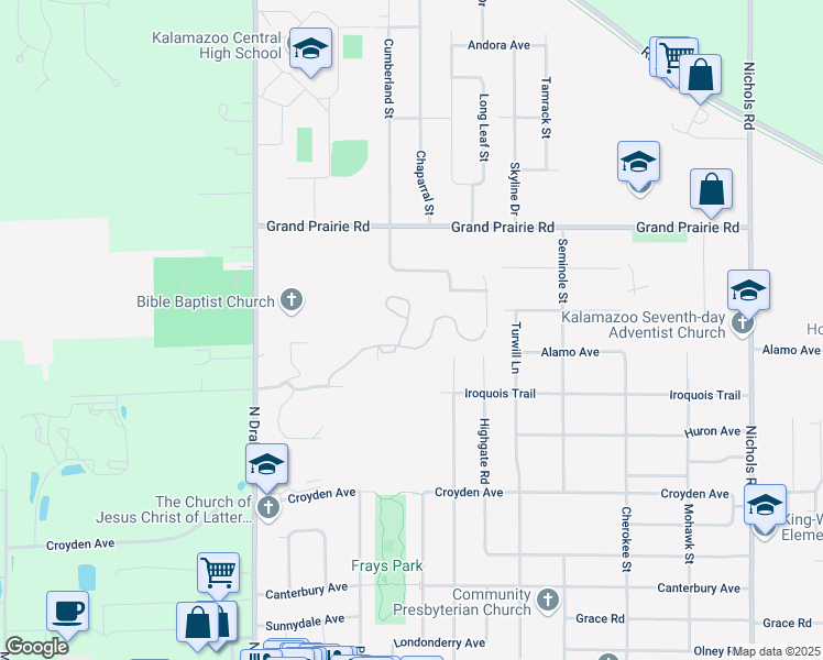 map of restaurants, bars, coffee shops, grocery stores, and more near 1700 Persianwood Circle in Kalamazoo
