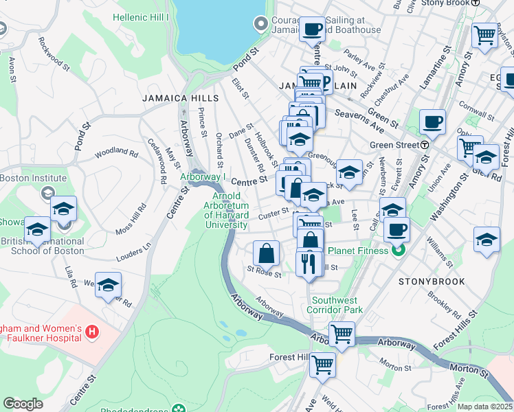 map of restaurants, bars, coffee shops, grocery stores, and more near 39 Ballard Street in Boston
