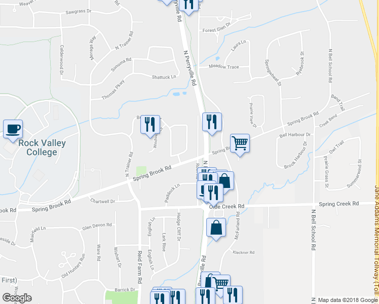 map of restaurants, bars, coffee shops, grocery stores, and more near 6961 Cardigan Way in Rockford