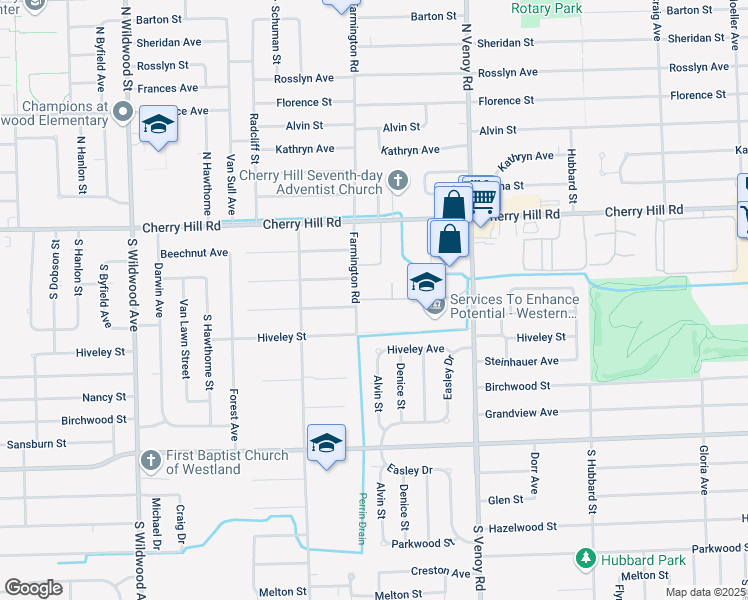 map of restaurants, bars, coffee shops, grocery stores, and more near 33321-33499 Trafalgar Square in Westland