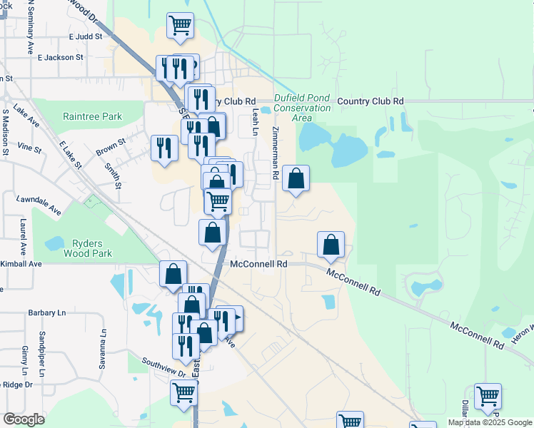 map of restaurants, bars, coffee shops, grocery stores, and more near 720 Leah Lane in Woodstock