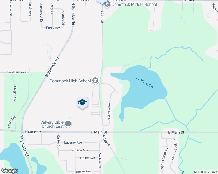 map of restaurants, bars, coffee shops, grocery stores, and more near 2077 Sandy Cove Drive in Kalamazoo