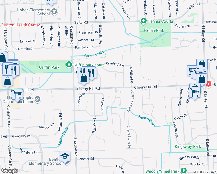 map of restaurants, bars, coffee shops, grocery stores, and more near 43896 Cherry Hill Road in Wayne County