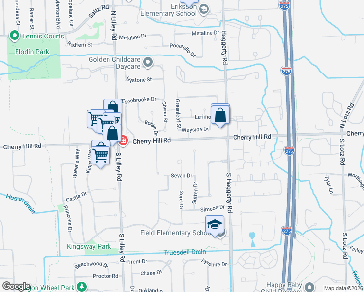 map of restaurants, bars, coffee shops, grocery stores, and more near 572 Sorel Drive in Canton
