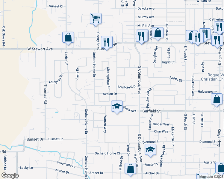 map of restaurants, bars, coffee shops, grocery stores, and more near 1432 Avalon Drive in Medford