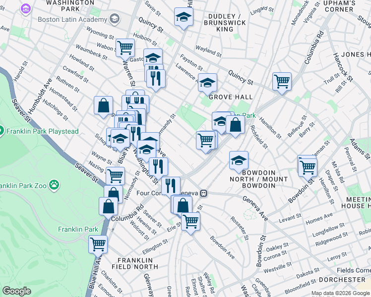 map of restaurants, bars, coffee shops, grocery stores, and more near 41 Oldfields Road in Boston