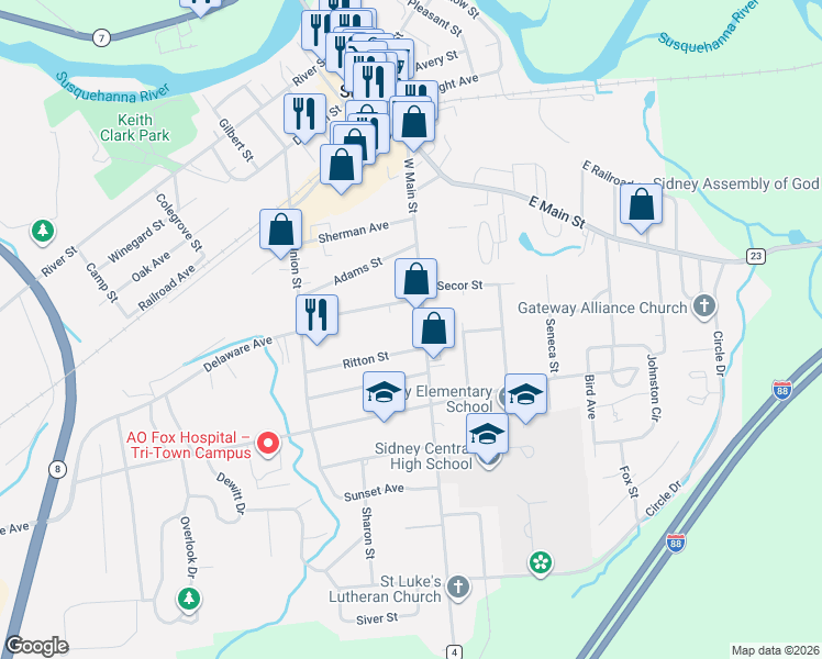 map of restaurants, bars, coffee shops, grocery stores, and more near 6 Ritton Street in Sidney
