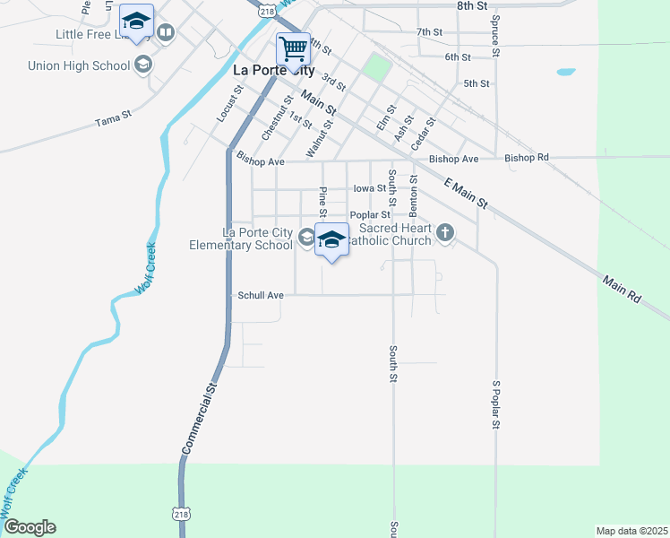map of restaurants, bars, coffee shops, grocery stores, and more near 515 Fillmore Street in La Porte City