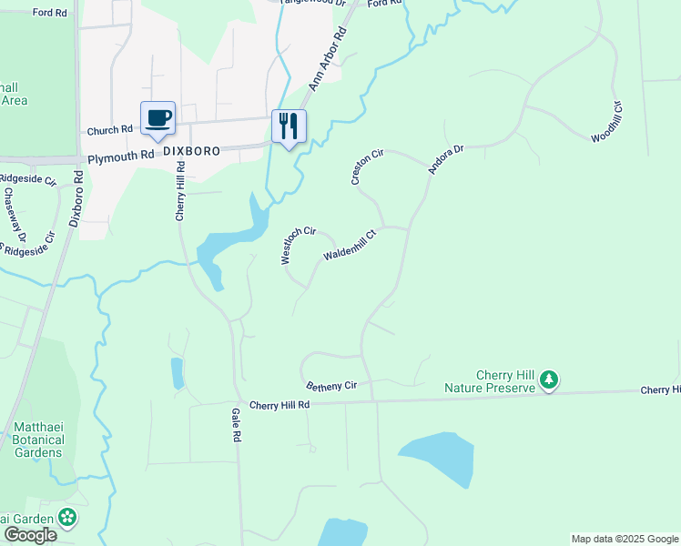 map of restaurants, bars, coffee shops, grocery stores, and more near 5410 Waldenhill Court in Superior Charter Township