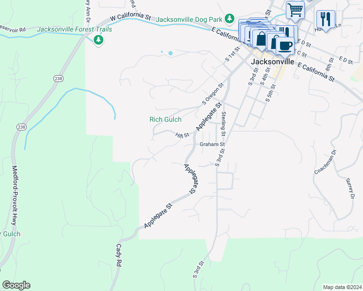 map of restaurants, bars, coffee shops, grocery stores, and more near 925 Grant Avenue in Medford