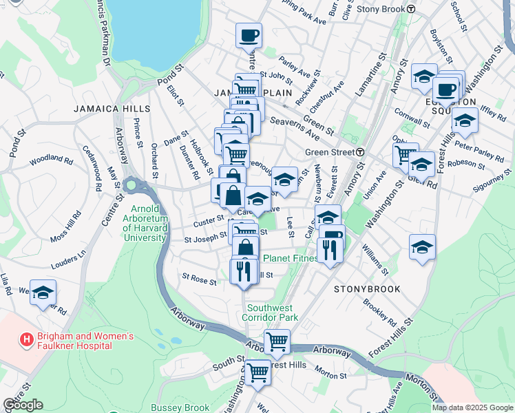 map of restaurants, bars, coffee shops, grocery stores, and more near 20 Child Street in Boston