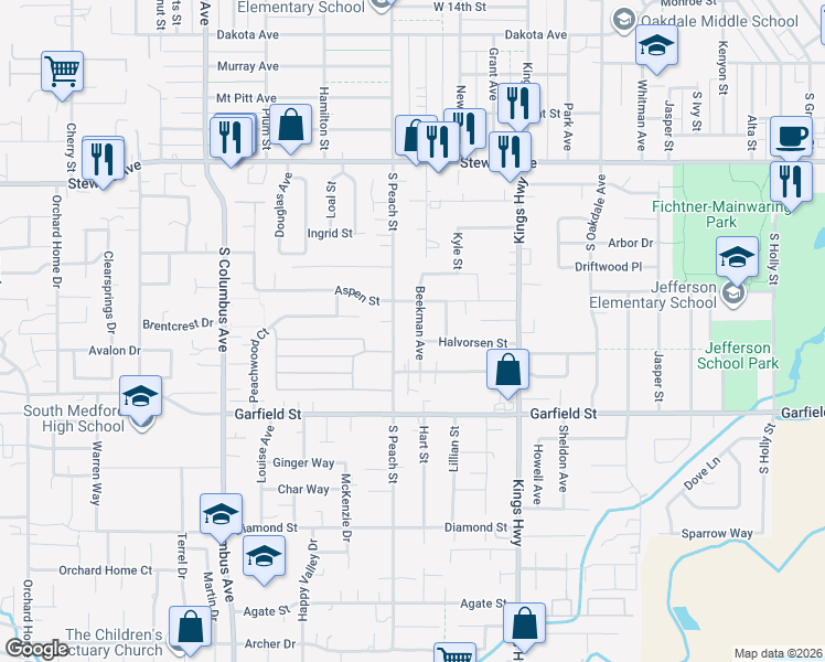 map of restaurants, bars, coffee shops, grocery stores, and more near 1457 Beekman Avenue in Medford