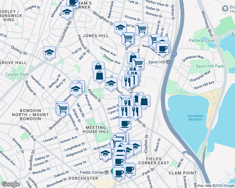 map of restaurants, bars, coffee shops, grocery stores, and more near 20 East Street in Boston