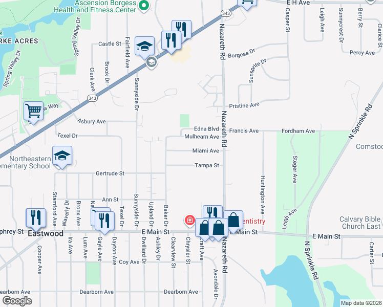 map of restaurants, bars, coffee shops, grocery stores, and more near 3313 Tampa Street in Kalamazoo