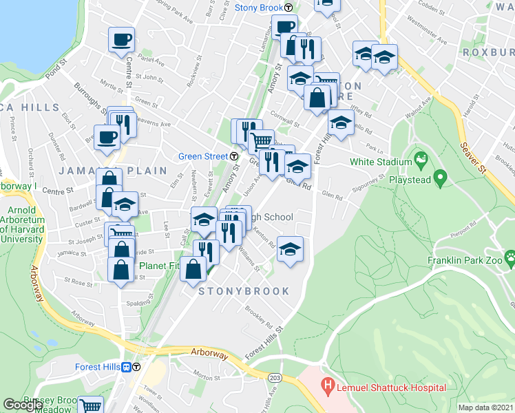 map of restaurants, bars, coffee shops, grocery stores, and more near 2-14 Kenton Road in Boston